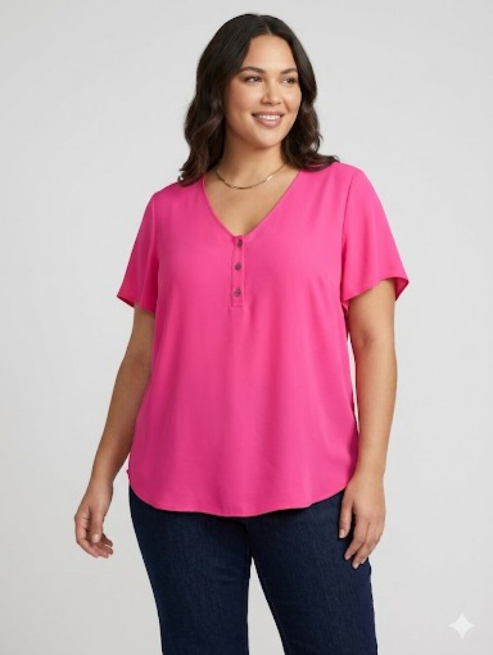 Torrid Hot Pink V-Neck Flowy Button-Front Blouse